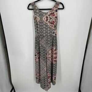 Whyte Eyelash Women Crop Wide Leg Jumpsuit Size L Patchwork Floral Low Back Boho